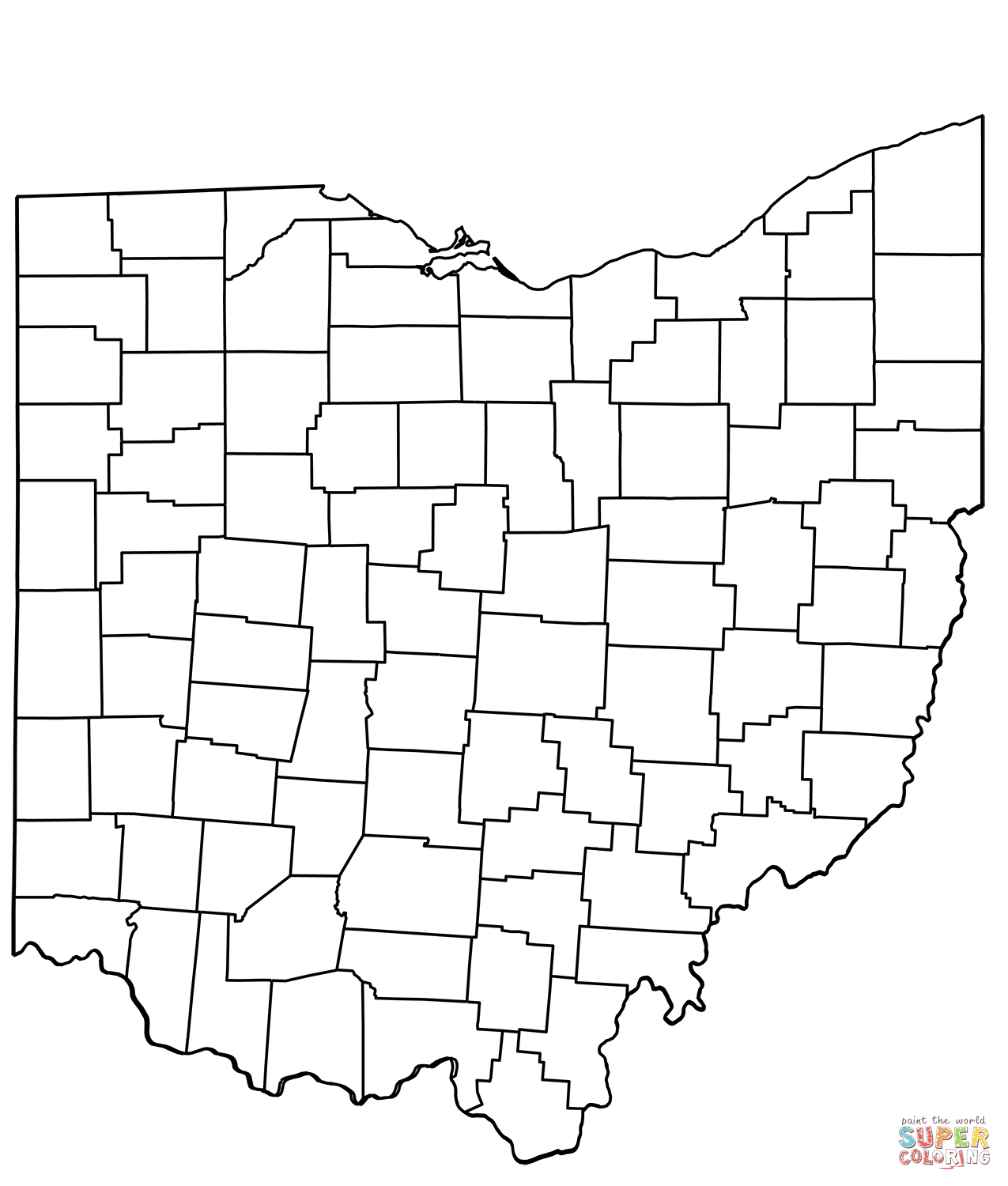 Outline map of ohio counties coloring page free printable coloring pages