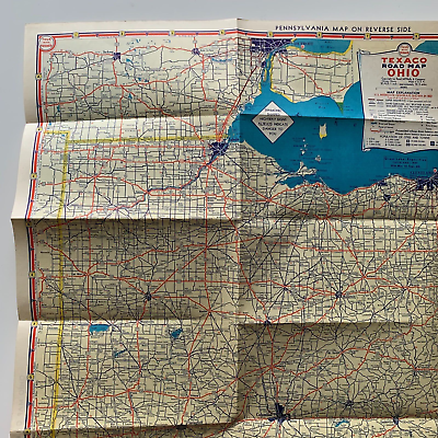 Vintage texaco gas oil road map ohio pennsylvania color pocket folding