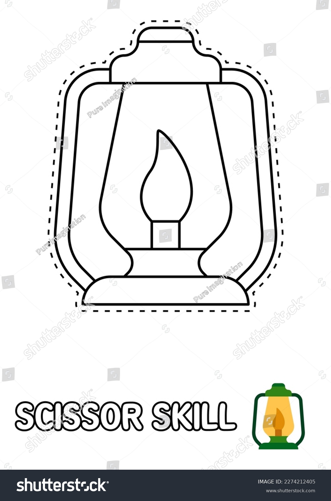 Scissor skill page oil lamp kids stock vector royalty free