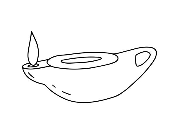 Hand drawn oil lamp retro stock illustration