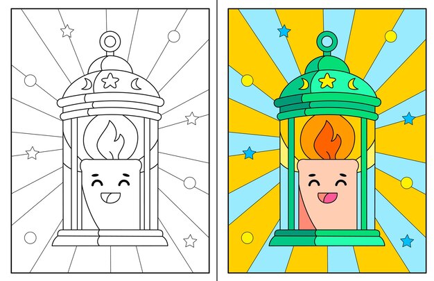 Premium vector kawaii oil lamp coloring pages