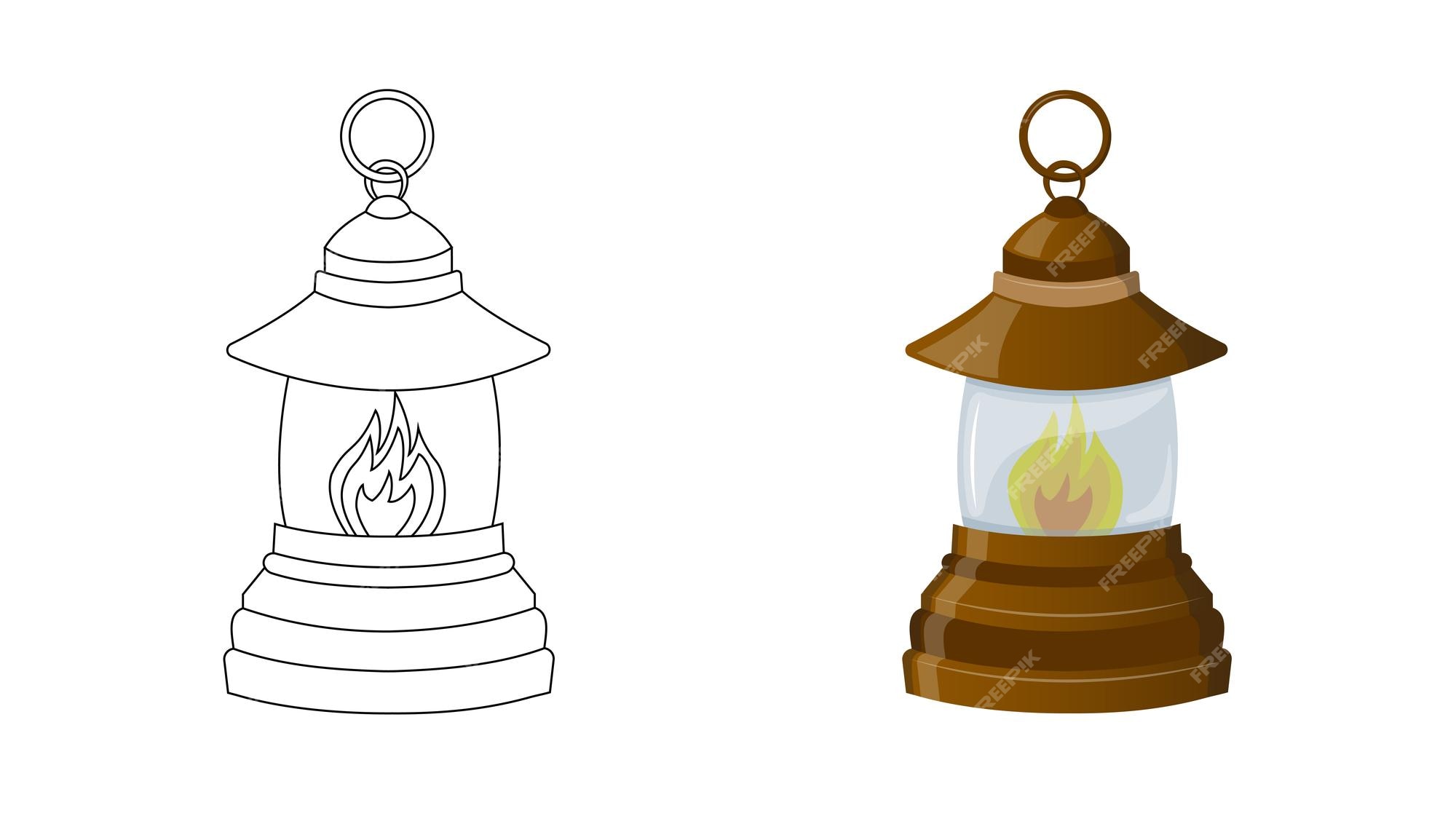 Premium vector coloring book for elementary school and toddlers kerosene camping lamp insulated brown lantern