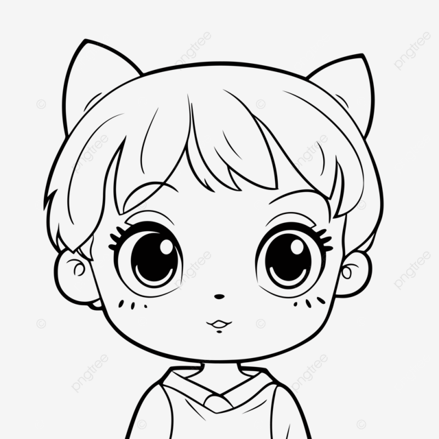 Dibujo de nião dibujos animados con ojos grand y una oreja gato pãgina para colorear adultos