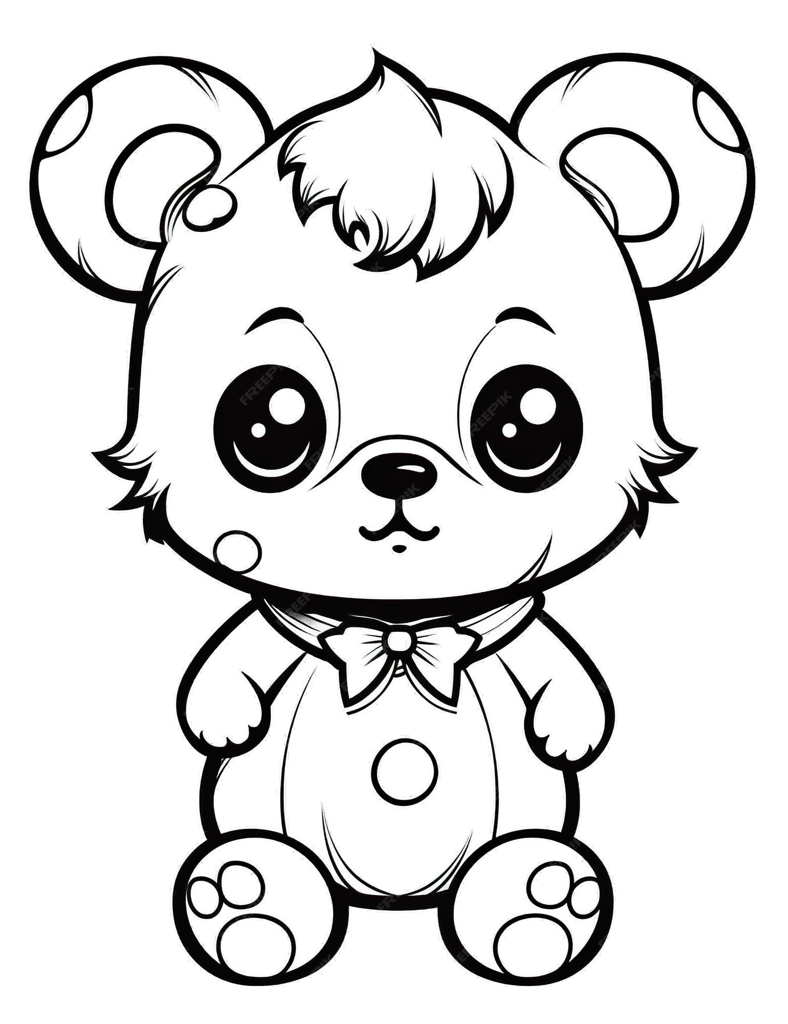 Premium photo a teddy bear with big eyes and a bow tie generative ai image coloring book for kids