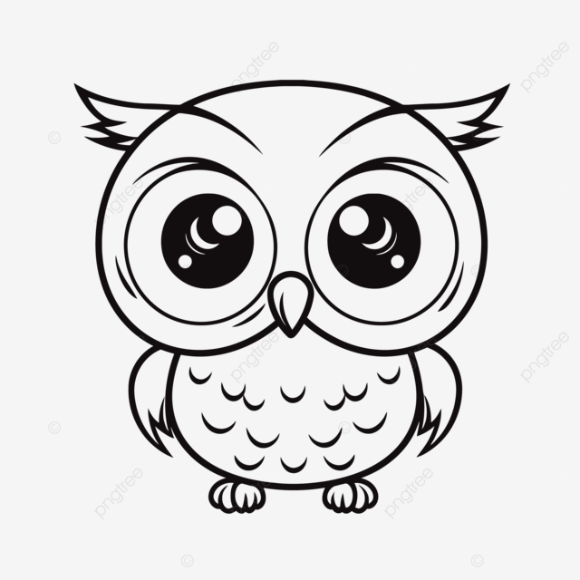 Lindo pequeão bãºho pãgina para colorear con grand ojos y orejas bozar dibujo vector png dibujo