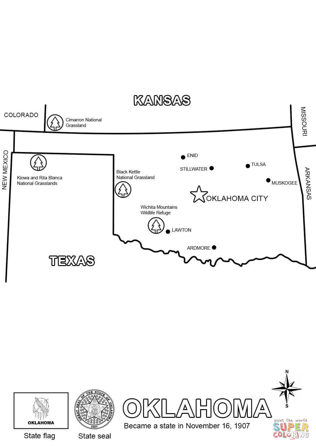 Map of oklahoma coloring page free printable coloring pages