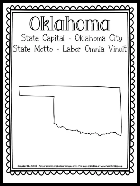 Oklahoma state map outline coloring page free printable â the art kit
