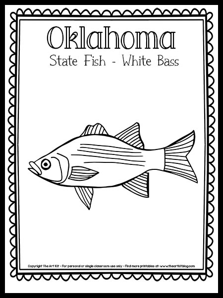 Oklahoma state fish coloring page white bass free printable â the art kit
