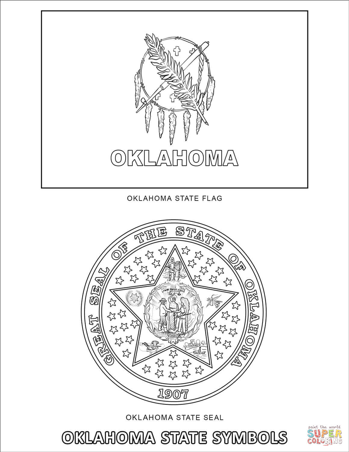 Oklahoma state symbols coloring page free printable coloring pages