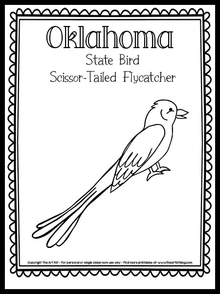Oklahoma state bird coloring page scissor