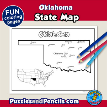 Oklahoma symbols coloring pages with map and state flag state symbols