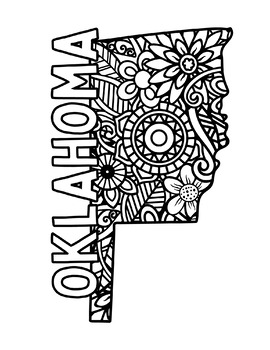 Oklahoma coloring pages state name shape floral mandala by fresh hobby