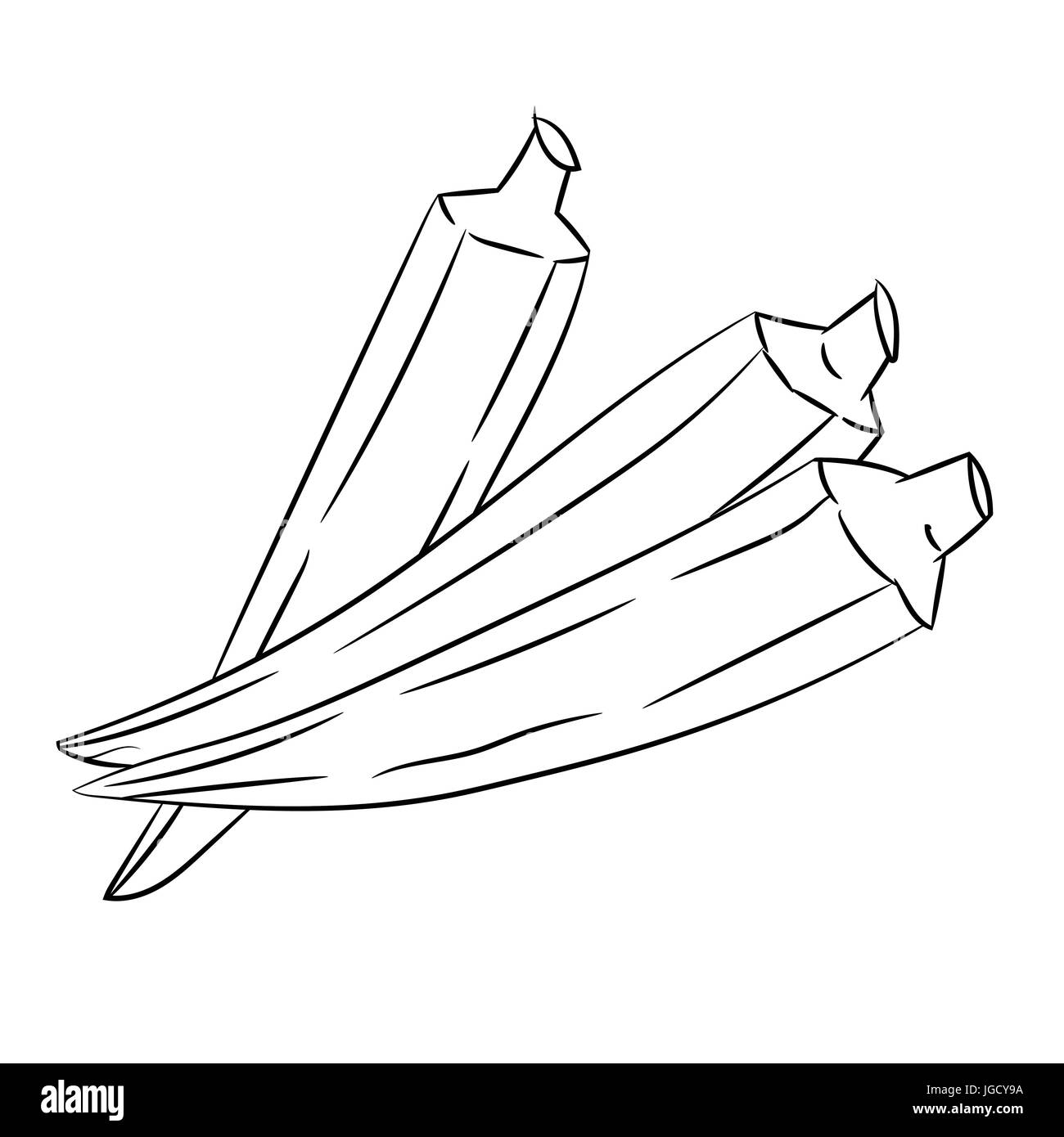 Hand drawn sketch of okra or ladys finger isolated black and white cartoon vector illustration for coloring book