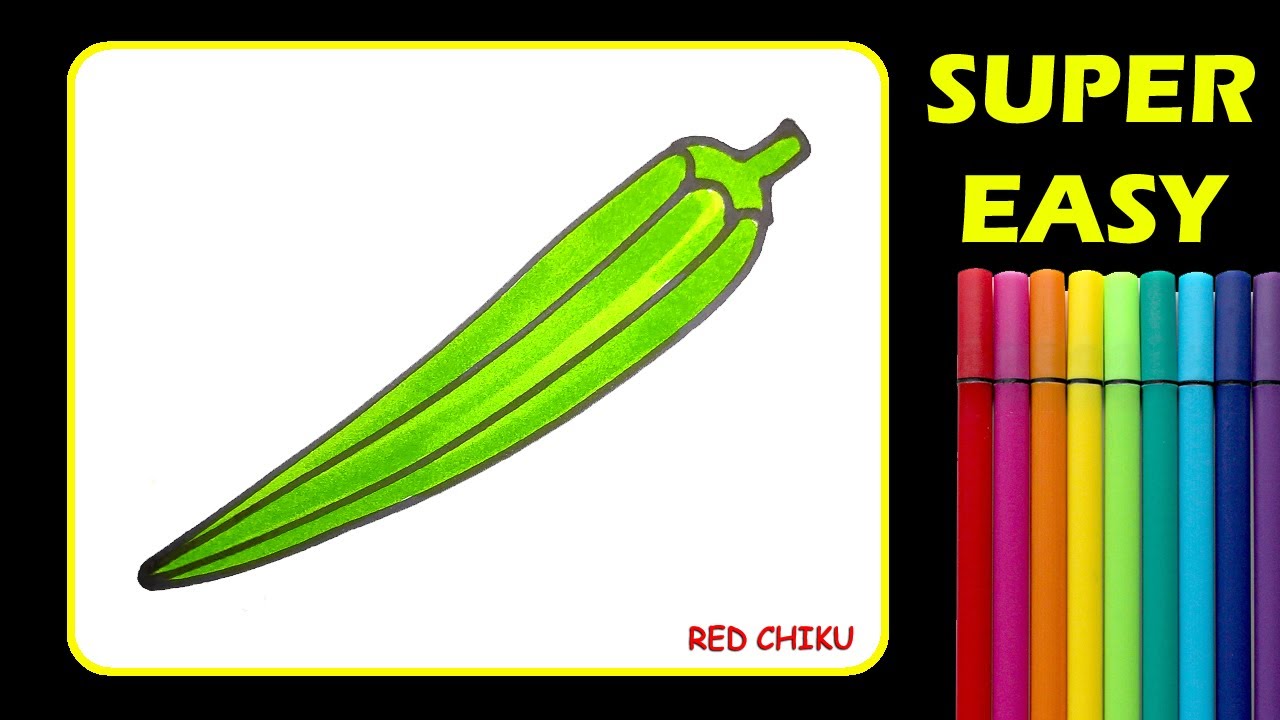 How to draw okra within a minute lady finger vegetables drawing