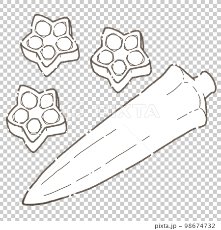Summer vegetable okra monochrome line drawing