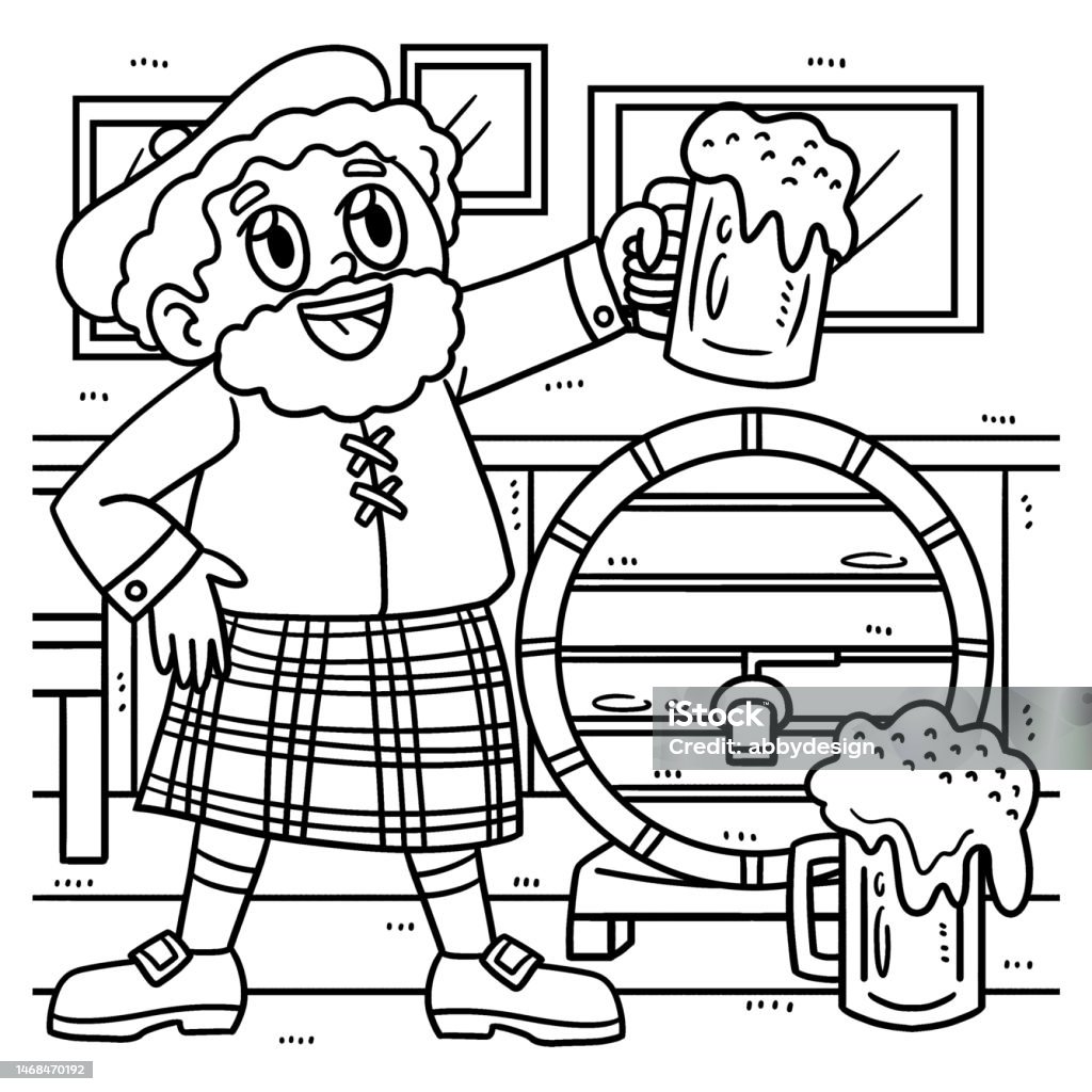 Saint patricks day man drinking beer coloring page stock illustration