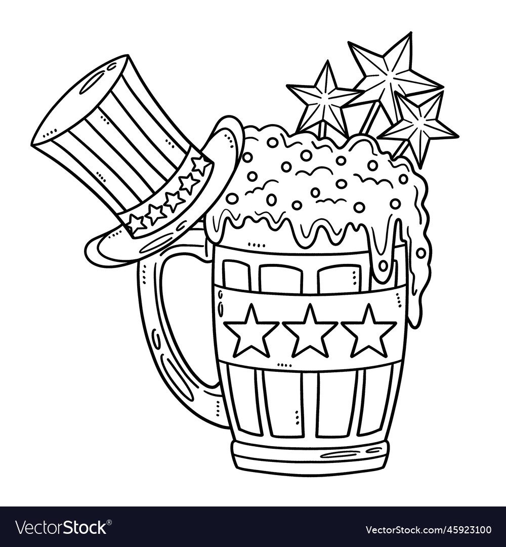 Beer mug with top hat isolated coloring page vector image