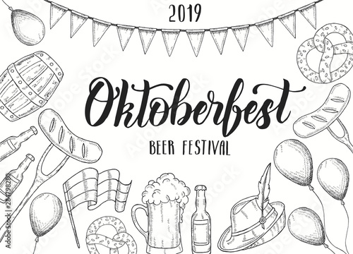 Oktoberfest hand made lettering beer festival sketch oktoberfest print design for menu poster banner flyer brochure vector