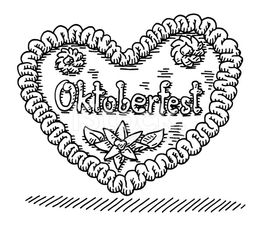 Oktoberfest gingerbread heart drawing stock photo royalty