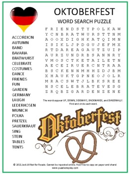 Oktoberfest word search puzzle activity worksheet game no prep