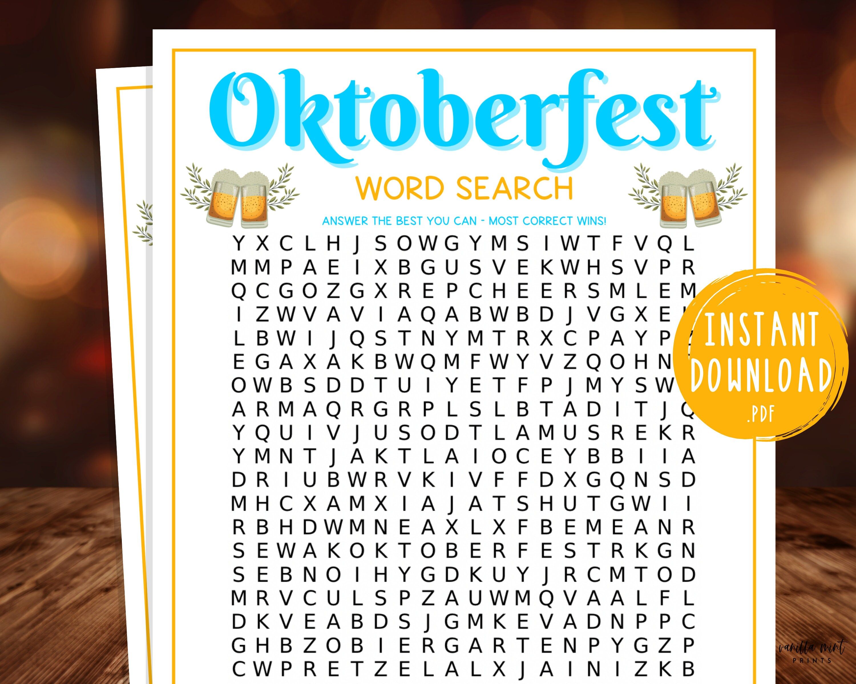 Oktoberfest word search printable oktoberfest party games
