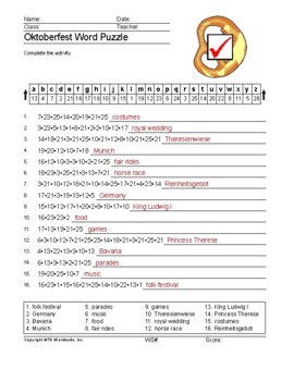 Oktoberfest word search worksheet and vocabulary puzzle printables