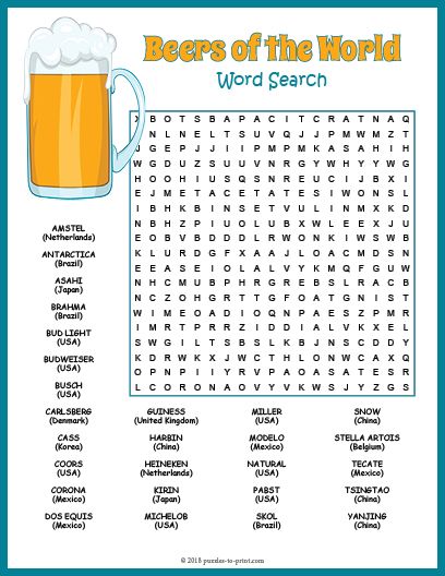 Beer word search beer beer games word search printables