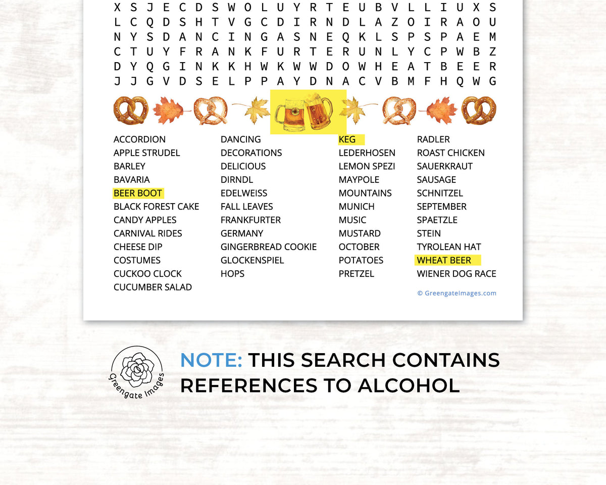 Oktoberfest word search â greengate images