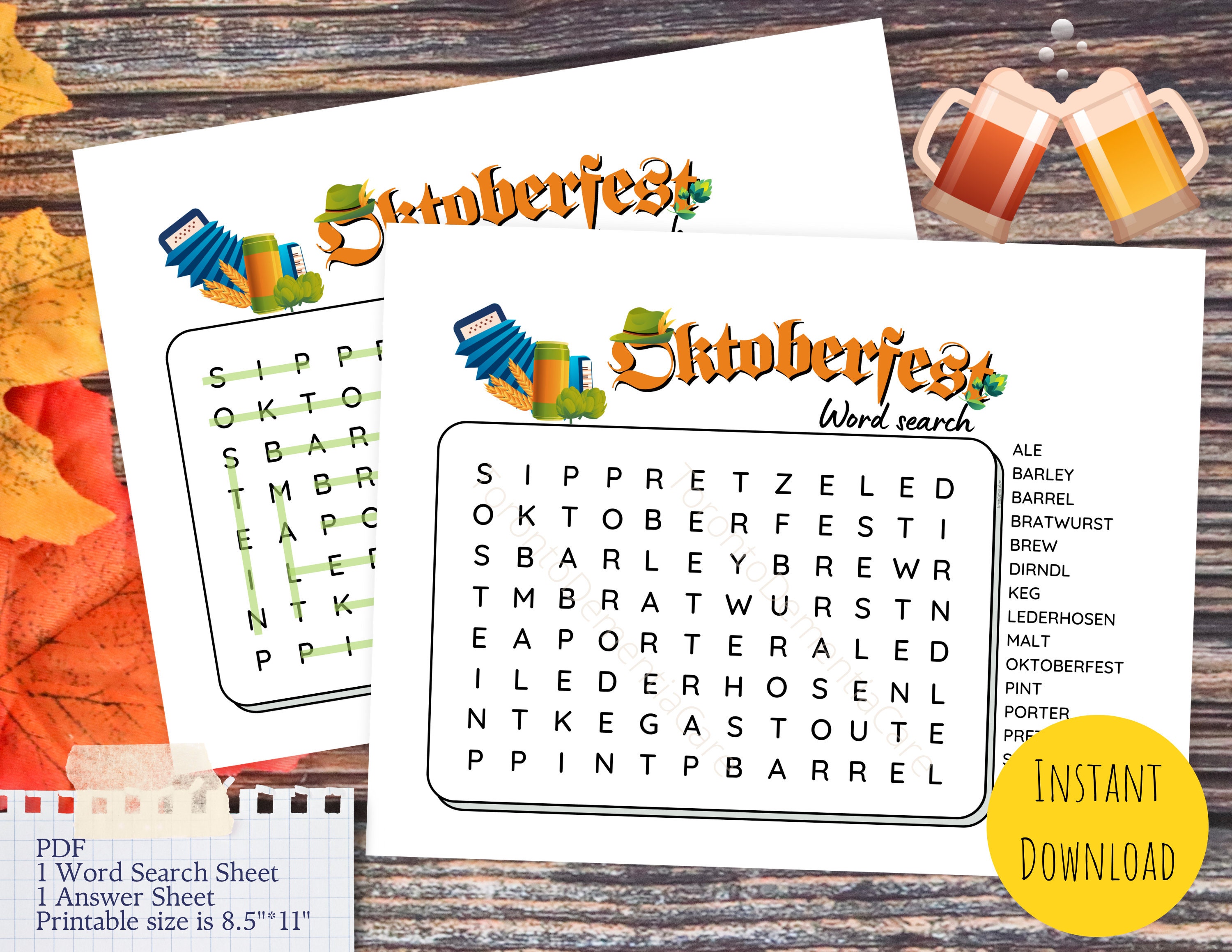 Oktoberfest word search puzzles with answer key large print dementia elderly printable digital pdf instant download