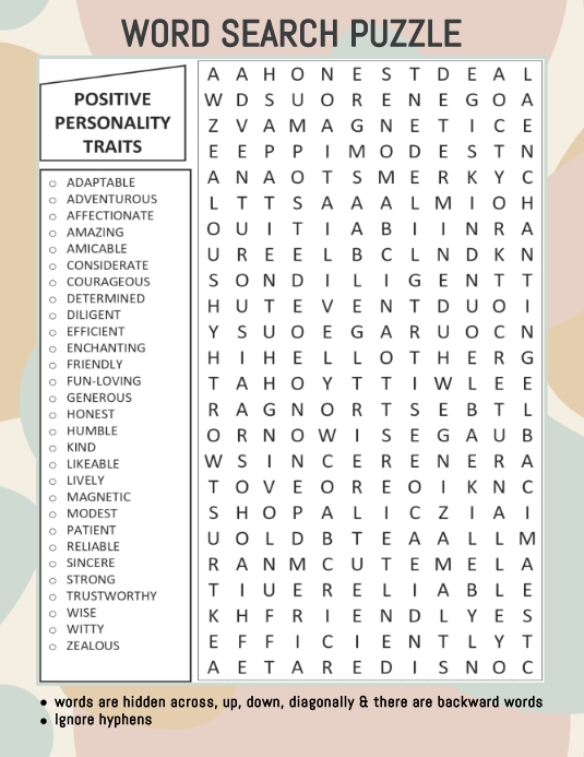 Word search puzzle template