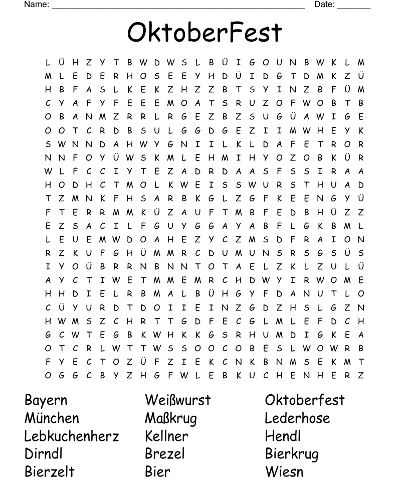 Oktoberfest word search
