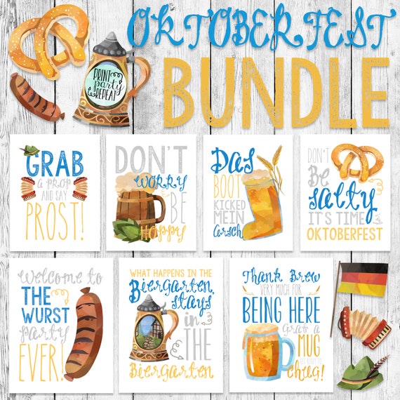 Oktoberfest word art beer stein party printables german brew celebration pretzel event decoration octoberfest hops das boot bratwurst download now