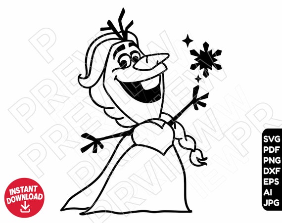 Olaf svg frozen elsa dress png dxf clipart cut file outline silhouette