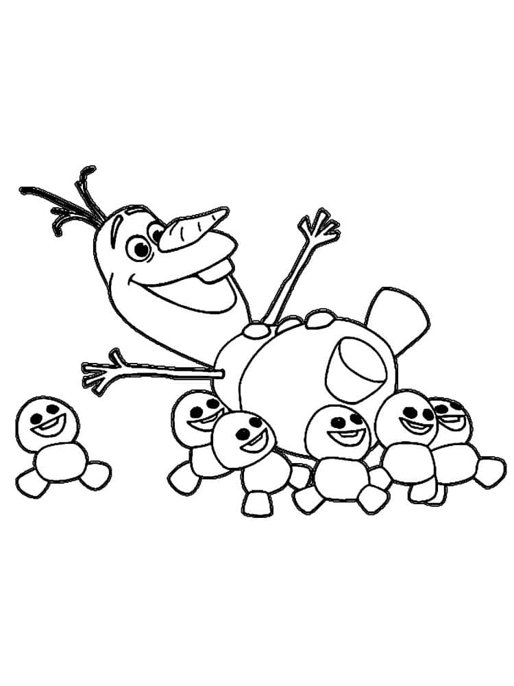 Olaf having fun with friends coloring page