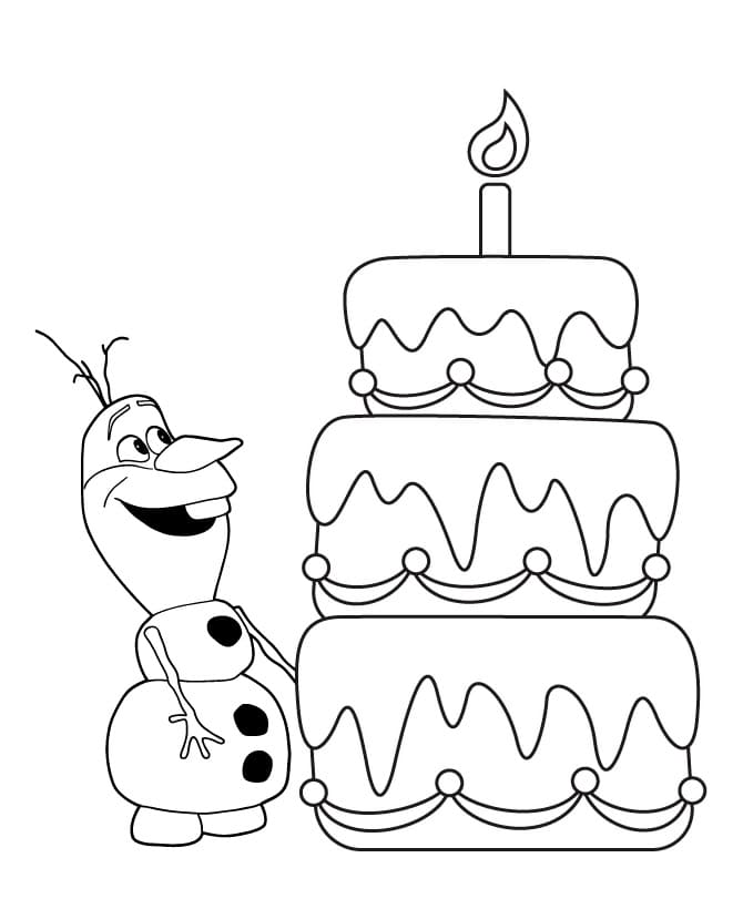 Olaf and birthday cake coloring page