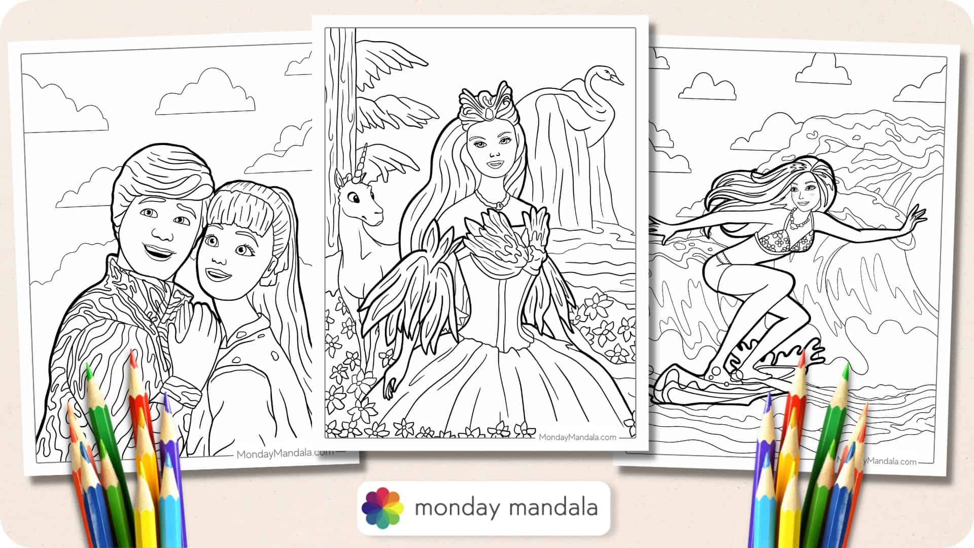 Barbie coloring pages free pdf printables
