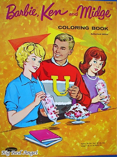 Vintage barbie ken midge coloring book big red angel