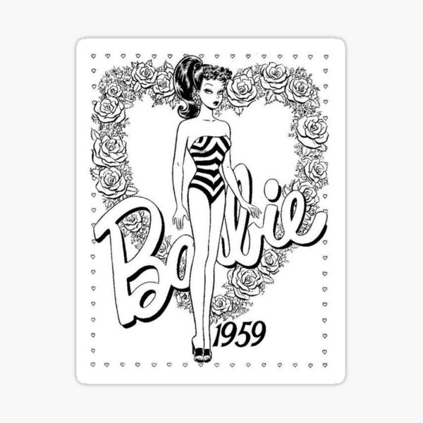 Vintage barbie black and white sticker for sale by amandagjt
