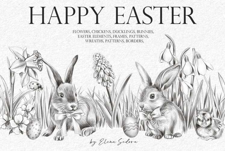 Easter bunny ducklings chickens basket with flowers png