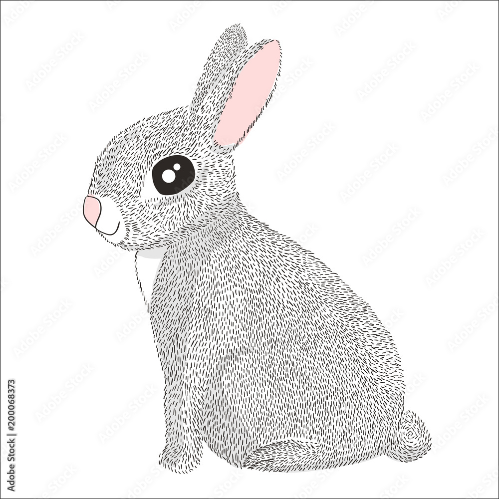 Happy easter greeting card poster with cute hand drawn rabbit bunny illustration t
