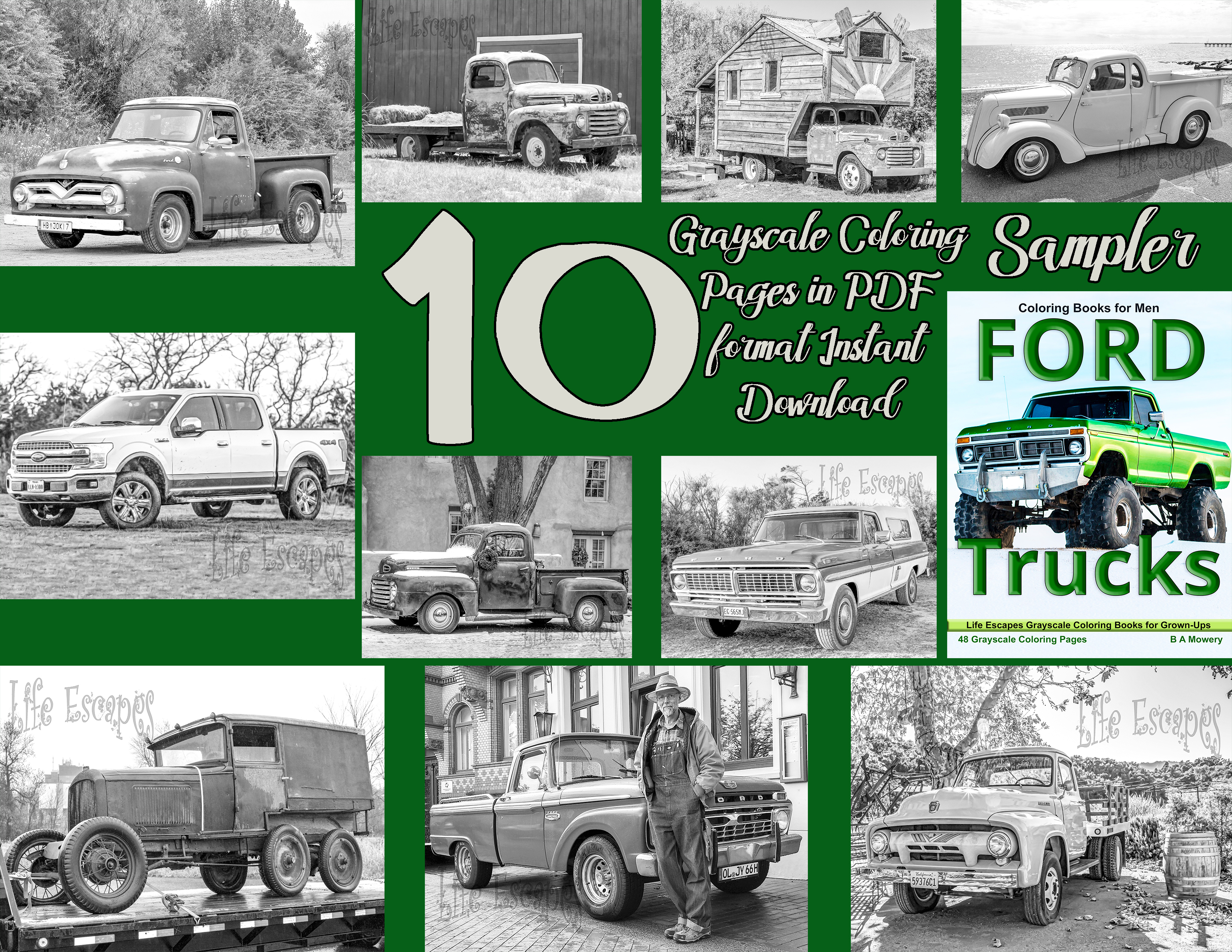 Ford trucks sampler pack pdf life escapes grayscale adult coloring books