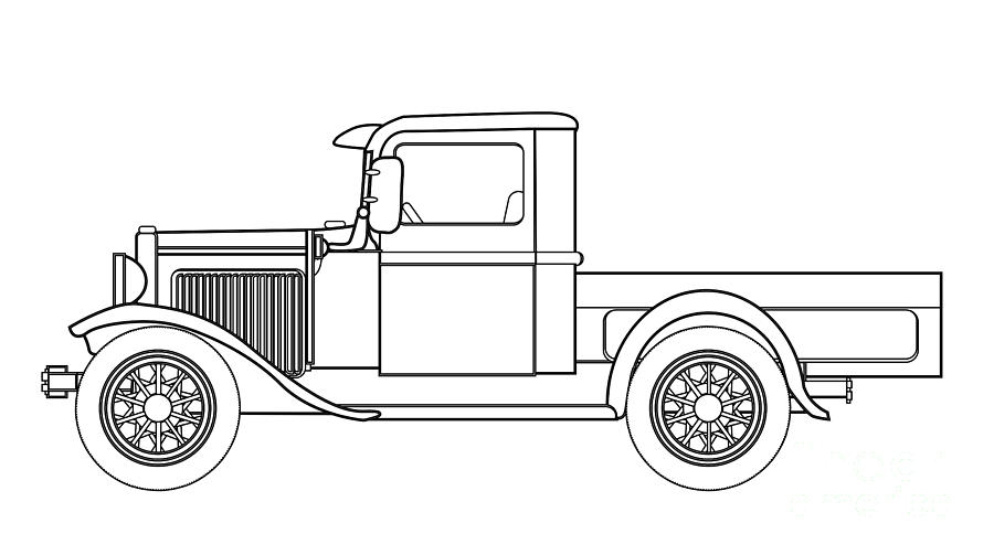 Early pickup truck outline digital art by bigalbaloo stock