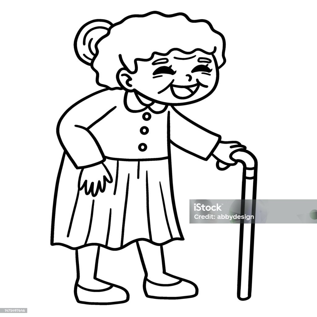 Old woman isolated coloring page for kids stock illustration
