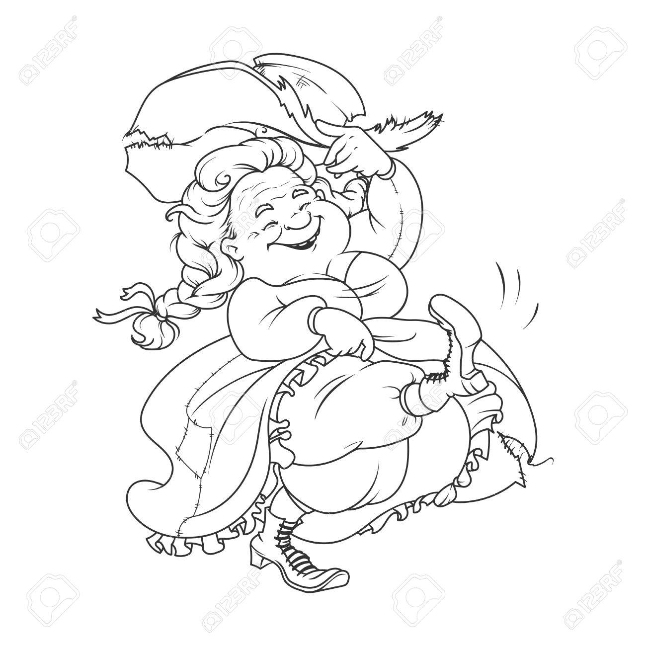 Dancing old lady funny cartoon character for coloring book vector illustration isolated on a white background royalty free svg cliparts vectors and stock illustration image