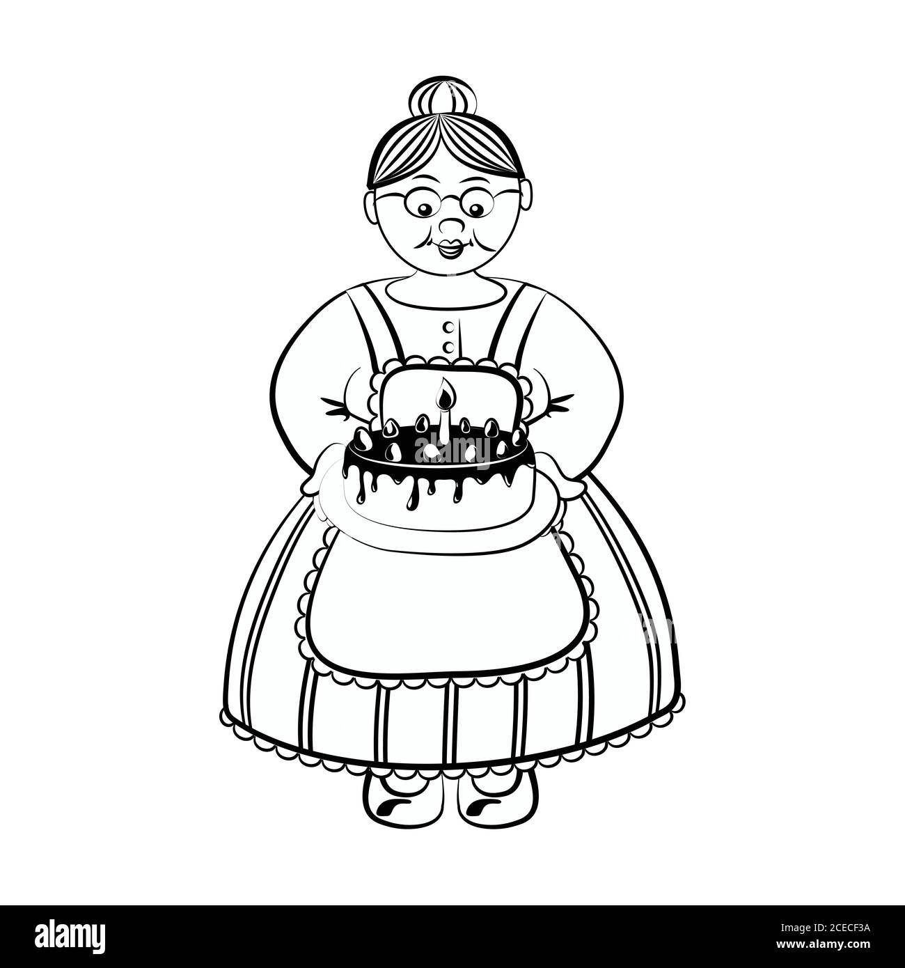Old lady carry birhday cake with chocolate and strawberry