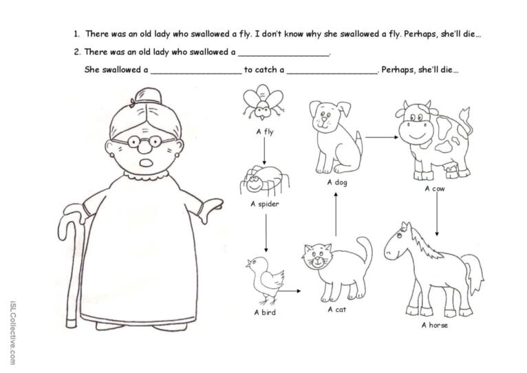 There was an old lady glish esl worksheets pdf doc