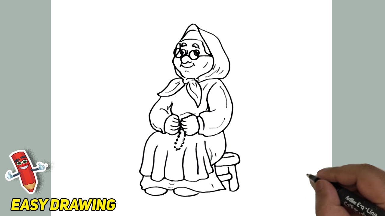 How to draw an old lady easy and step by step an old lady line drawings tutorials an old lady
