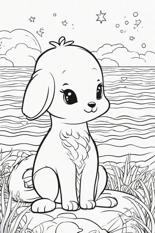 Anime girl in the sea only faces black and white for the coloring book