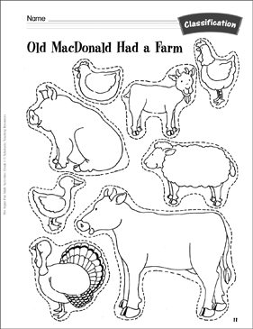 Old macdonald had a farm classification printable lesson plans and ideas cut and pastes