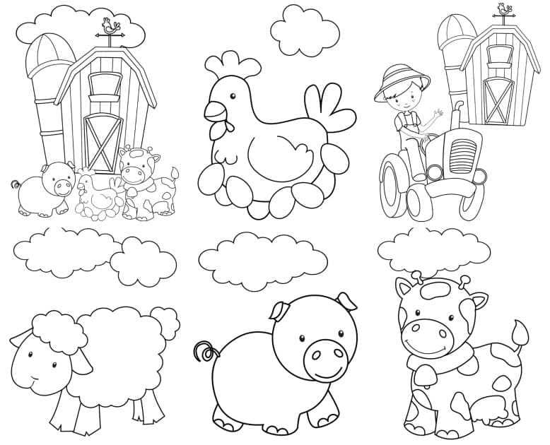 Printable cute farm animals coloring page